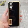 قاب گوشی Redmi Note 11 4G - Redmi Note 11S شیائومی طرح ژله ای مای کیس مگ سیف Magsafe گلد لاین دور طلایی محافظ لنز دار شیشه ای مشکی کد 563