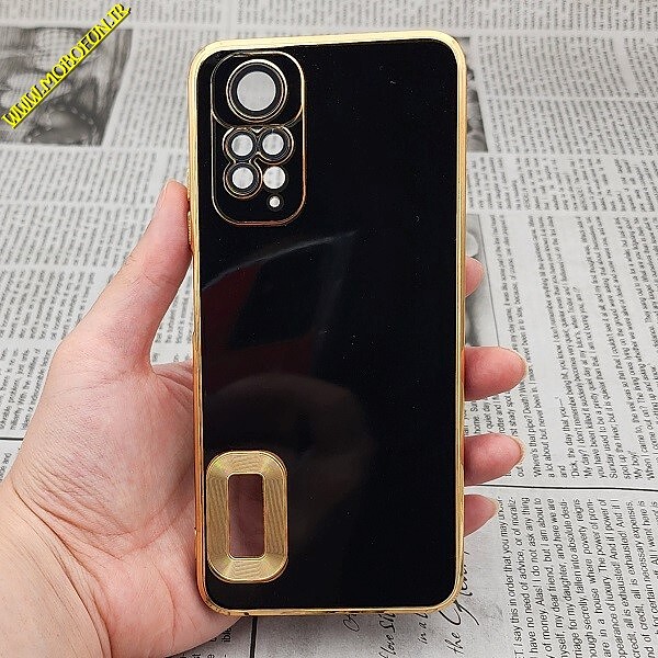 قاب گوشی Redmi Note 11 4G - Redmi Note 11S شیائومی طرح ژله ای مای کیس مگ سیف Magsafe گلد لاین دور طلایی محافظ لنز دار شیشه ای مشکی کد 563