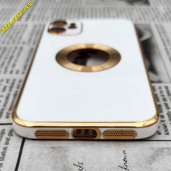 قاب گوشی iPhone 11 آیفون طرح ژله ای مای کیس مگ سیف Magsafe گلد لاین دور طلایی محافظ لنز دار شیشه ای سفید کد 445