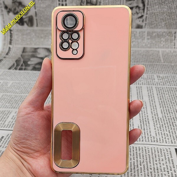 قاب گوشی Redmi Note 11 Pro Global 4G - Redmi Note 11 Pro Global 5G شیائومی طرح ژله ای مای کیس مگ سیف Magsafe گلد لاین دور طلایی محافظ لنز دار شیشه ای گلبهی کد 415