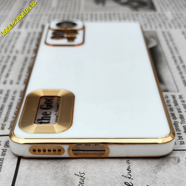 قاب گوشی Redmi Note 11 Pro Global 4G - Redmi Note 11 Pro Global 5G شیائومی طرح ژله ای مای کیس مگ سیف Magsafe گلد لاین دور طلایی محافظ لنز دار شیشه ای سفید کد 416