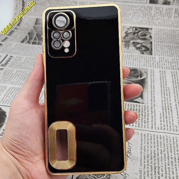 قاب گوشی Redmi Note 11 Pro Global 4G - Redmi Note 11 Pro Global 5G شیائومی طرح ژله ای مای کیس مگ سیف Magsafe گلد لاین دور طلایی محافظ لنز دار شیشه ای مشکی کد 417