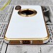 قاب گوشی iPhone X - iPhone XS آیفون طرح ژله ای مای کیس مگ سیف Magsafe گلد لاین دور طلایی محافظ لنز دار شیشه ای سفید کد 425