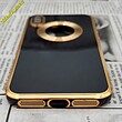 قاب گوشی iPhone X - iPhone XS آیفون طرح ژله ای مای کیس مگ سیف Magsafe گلد لاین دور طلایی محافظ لنز دار شیشه ای مشکی کد 426
