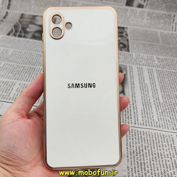 قاب گوشی Galaxy A04 - Galaxy M13 5G سامسونگ طرح ژله ای مای کیس گلد لاین دور طلایی محافظ لنز دار سفید کد 72