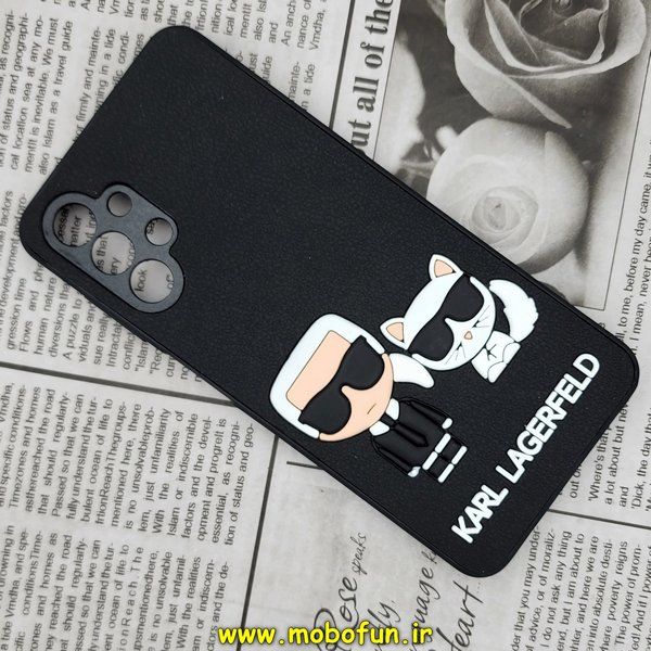 قاب گوشی Galaxy A13 4G سامسونگ طرح کارل لاجرفلد KARL LAGERFELD سیلیکونی سخت Hard سه بعدی برجسته محافظ لنز دار مشکی کد 523