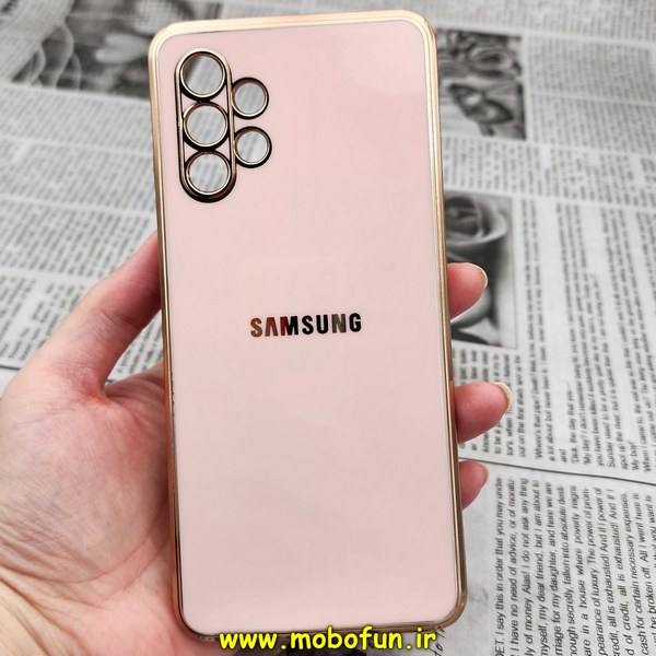 قاب گوشی Galaxy A32 4G سامسونگ طرح ژله ای مای کیس گلد لاین دور طلایی محافظ لنز دار گلبهی کد 709