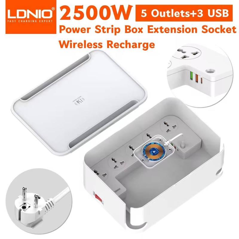 باکس چند راهی برق + وایرلس شارژ + استند LDINIO