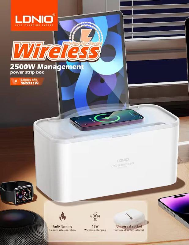 باکس چند راهی برق + وایرلس شارژ + استند LDINIO