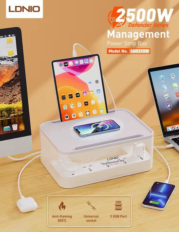 باکس چند راهی برق + وایرلس شارژ + استند LDINIO