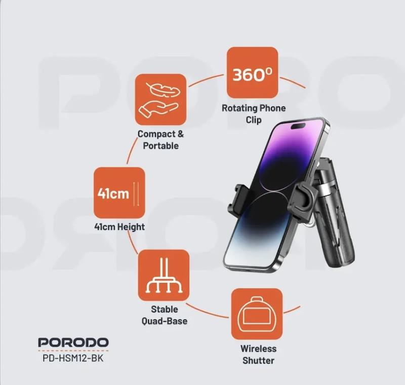 شاتر + استند موبایل Porodo