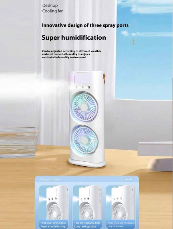پنکه رومیزی مه پاش شارژی دوقلو Double spray fan