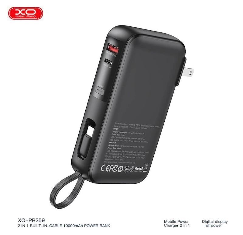 پاوربانک و آداپتور شارژ 10000 میلی آمپر XO مدل PR259