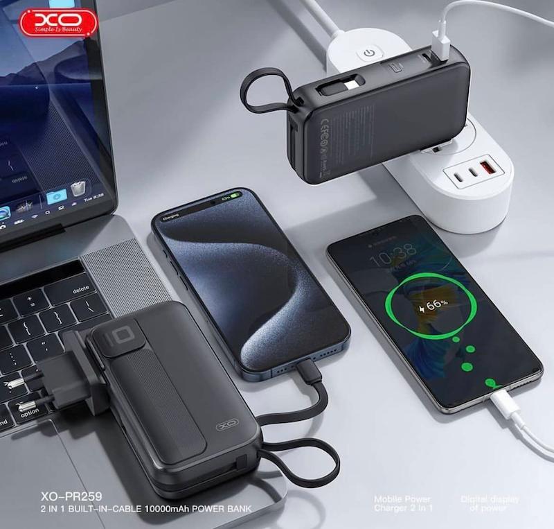 پاوربانک و آداپتور شارژ 10000 میلی آمپر XO مدل PR259