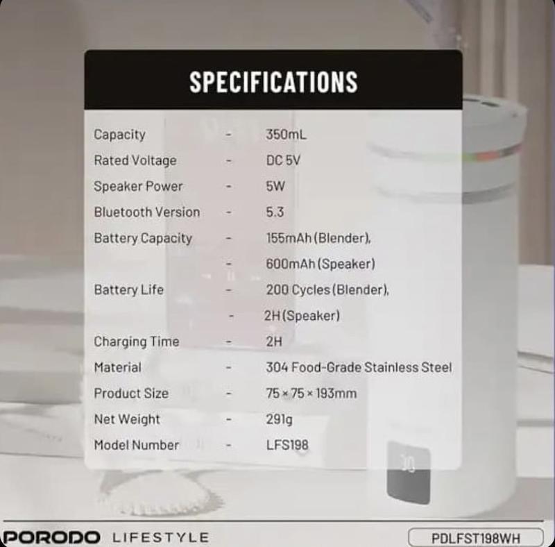 ماگ همزن مغناطیسی و اسپیکر پرودو Porodo Fluxmix 350mL Stirring Cup with Speaker PDLFST198WH