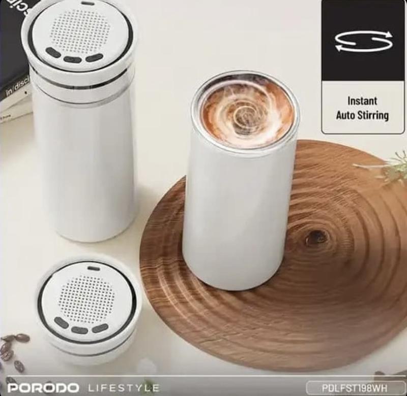 ماگ همزن مغناطیسی و اسپیکر پرودو Porodo Fluxmix 350mL Stirring Cup with Speaker PDLFST198WH