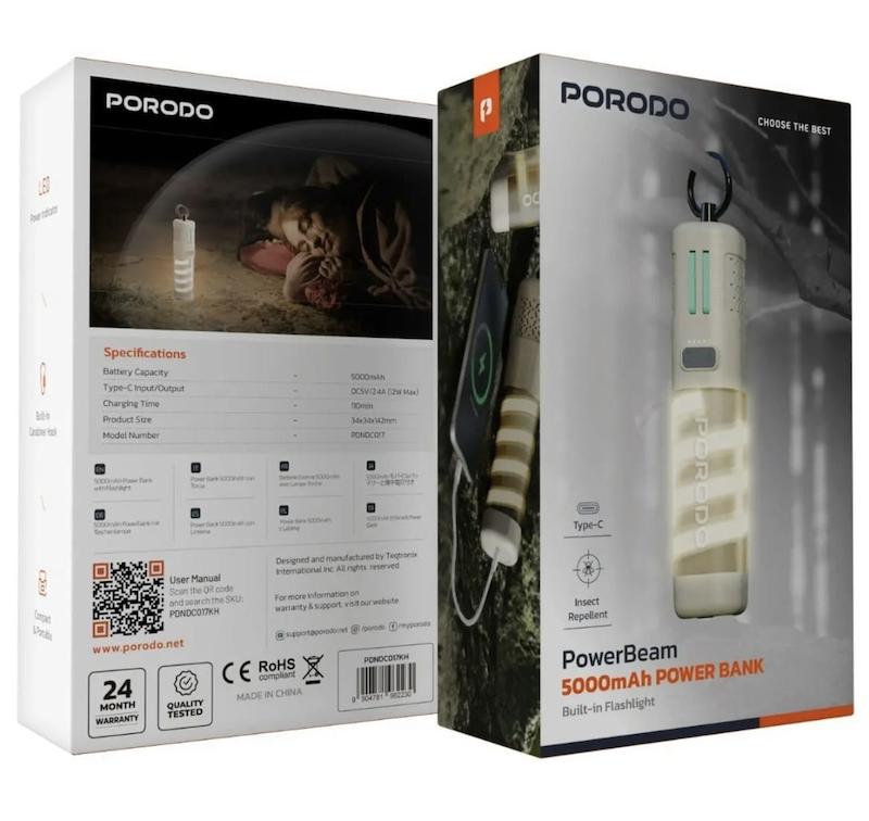 پاوربانک 5000 حشره کش و چراغ قوه پورودو Porodo مدل PDNDC017KH