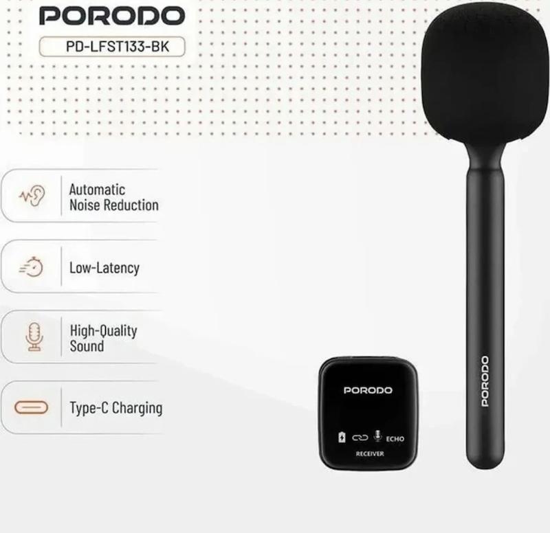 میکروفن یقه ای پرودو مدل PD-LFST133 با درگاه های اتصال تایپ سی و لایتنینگ و دوربین