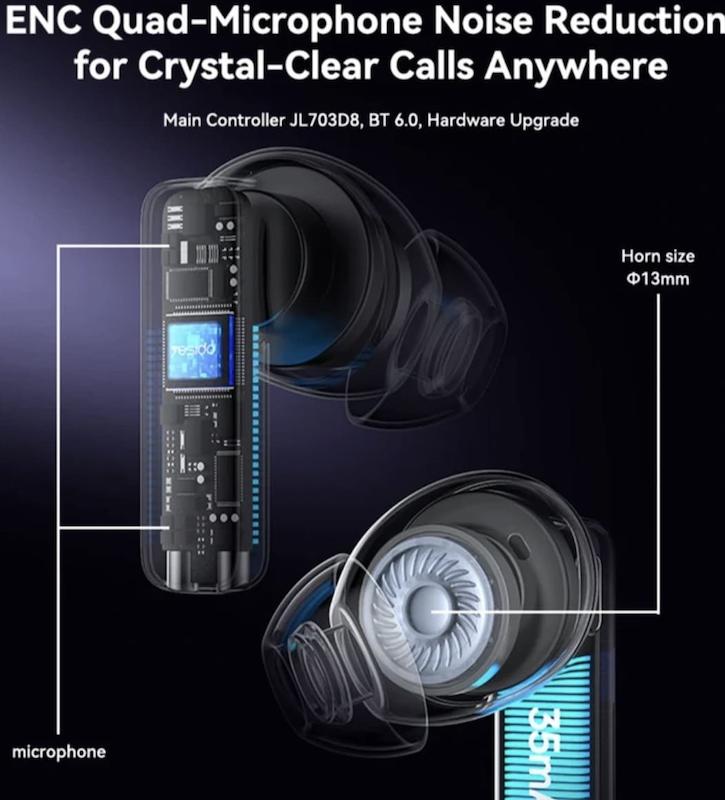 ایرپاد میکروفون چهارگانه حذف نویز یسیدو مدل Yesido TWS40 Quad‑Microphone ANC+ENC Noise 