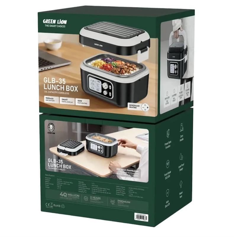  ظرف غذای گرمکن دار شارژی گرین لاین Green Lion GLB-35 GNGLB35LBXBK ظرفیت 1.5 لیتر