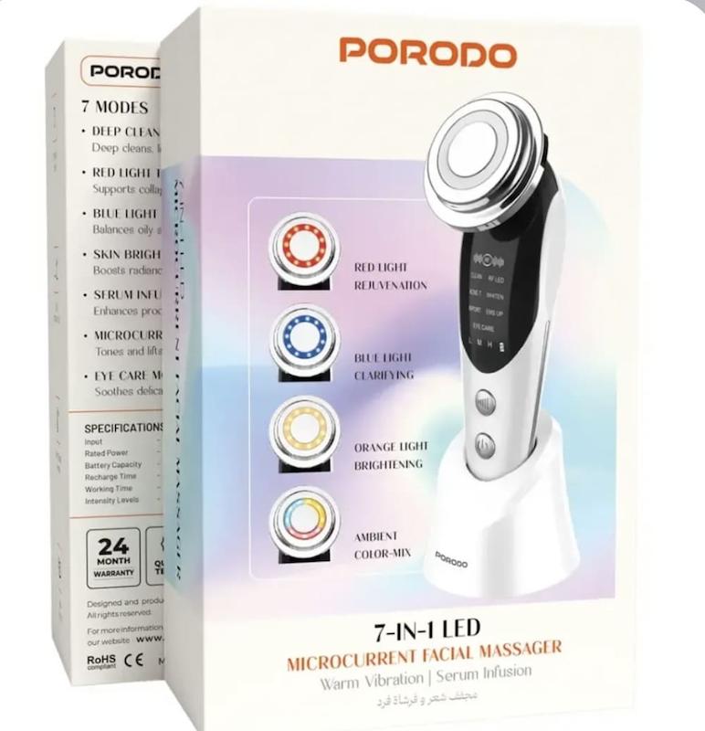 ماساژور صورت ۷ کاره پرودو مدل PDKFSTM9907WH با نور LED و ویبره گرم