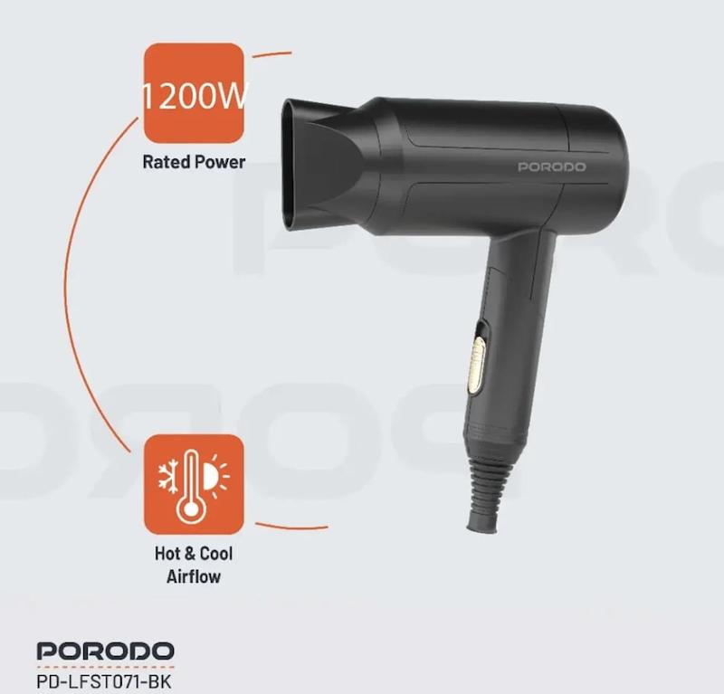 سشوار تاشو پورودو Porodo مدل PD-LFST071-BK توان 1200 وات