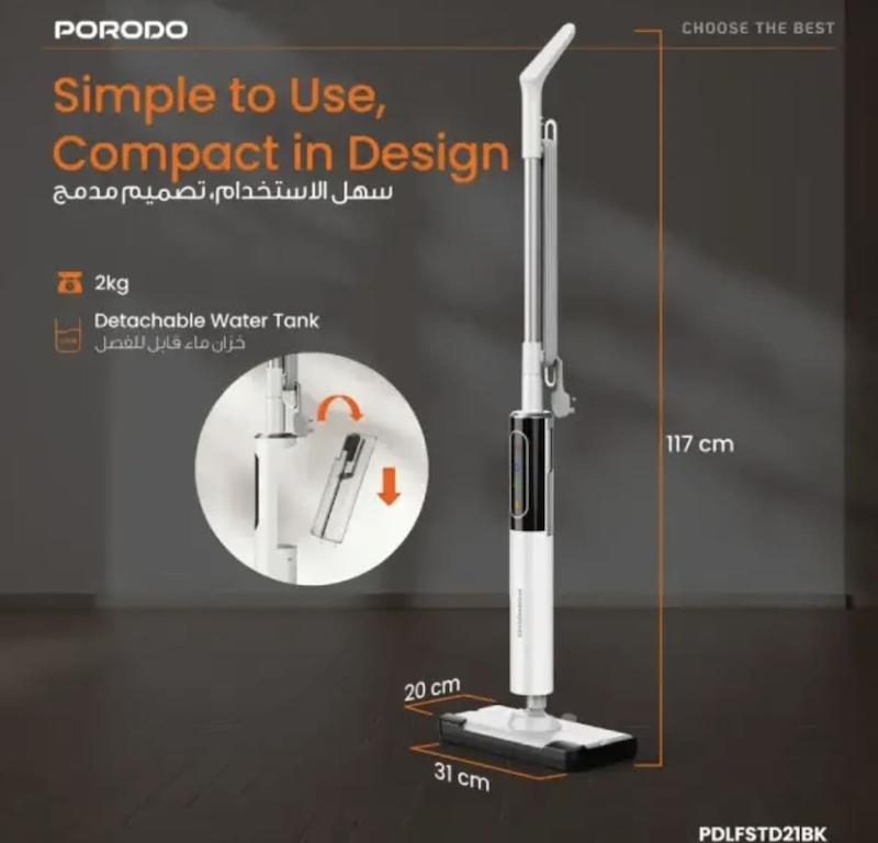 تی بخار با کنترل لمسی پرودو مدل Porodo Lifestyle RapidSteam Touch Control Steam Mop