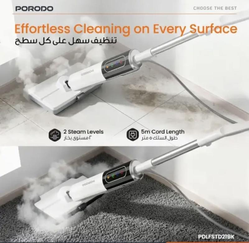 تی بخار با کنترل لمسی پرودو مدل Porodo Lifestyle RapidSteam Touch Control Steam Mop