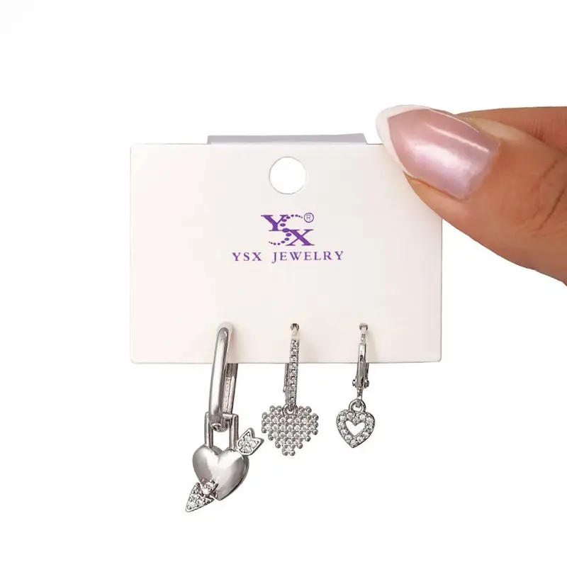 گوشواره نگین دار سه عددی نقره ای YSX
