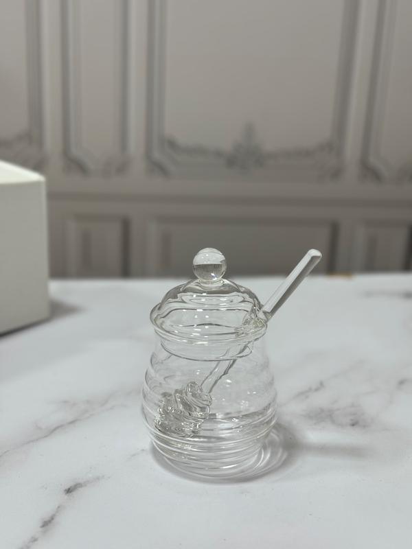 عسل خوری پیرکس شفاف همراه با قاشق مخصوص