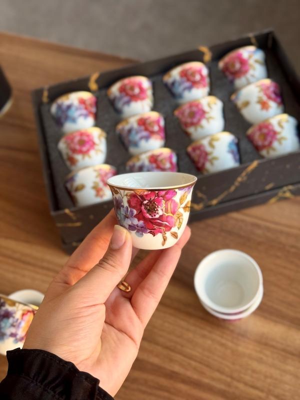 فنجون قهوه خوری گلدار دوازده عددی