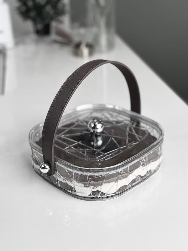 ظرف دسر اکرولیک دسته چرمی مربعی