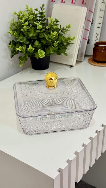 ظرف اکرولیک آجیل و دسر مربعی دردار