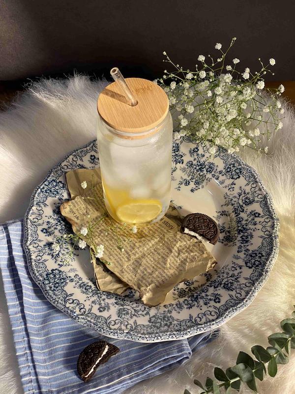 لیوان اسموتی بلند با در بامبو پاپیونی