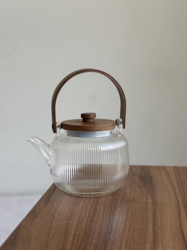 قوری‌ پیرکس شعله مستقیم چوب تیره