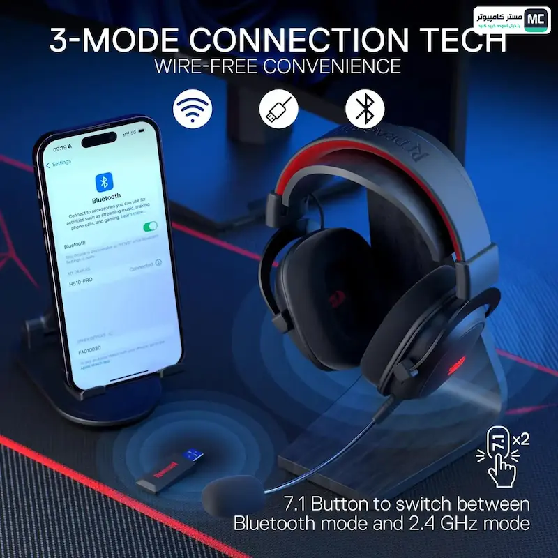 هدست بی سیم گیمینگ ردراگون Zeus-X H510 PRO RGB