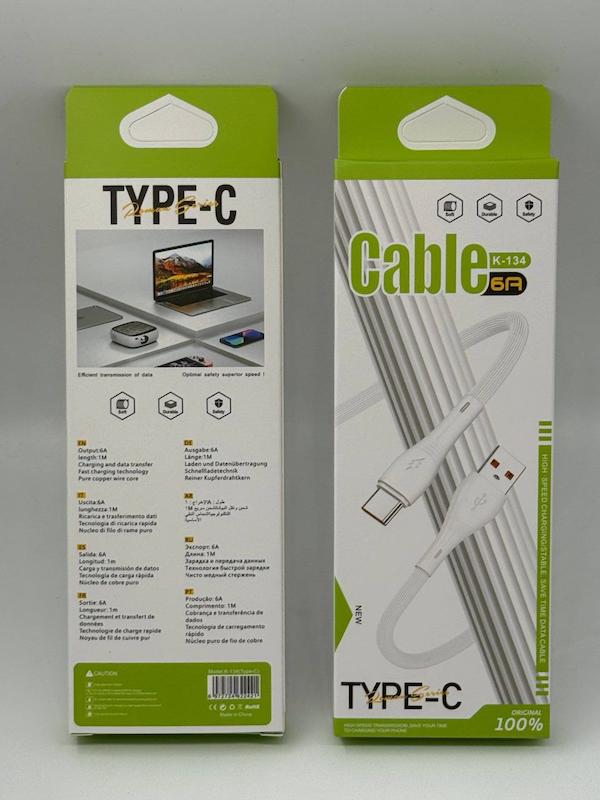 کابل سوپر فست شارژ تایپ سی K-134 6A
