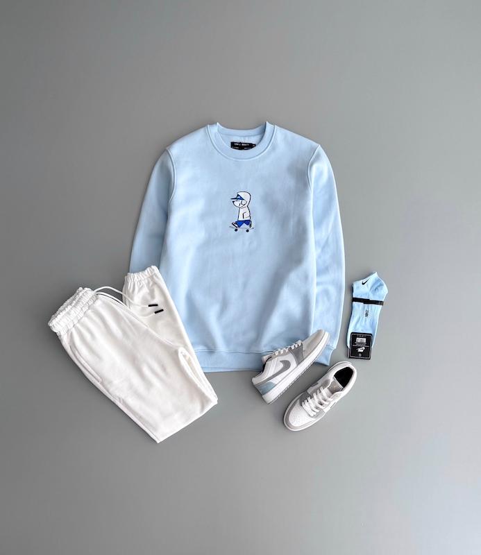 دورس یقه گرد آبی روشن طرحدار