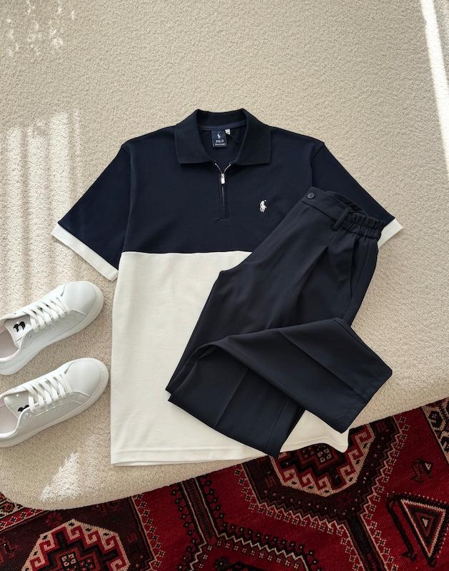 تیشرت نیم زیپ نخ پنبه گل دوزی P