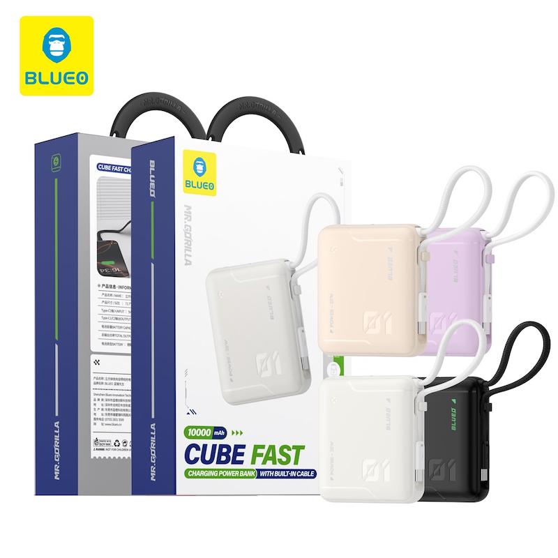 پاور بانک بلو ۱۰هزار بلو | Blueo CUBE Fast Charging Power Bank 10000mAh With Built-in Cable