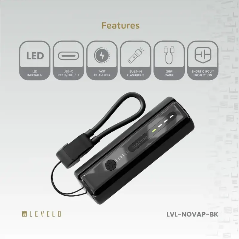 پاوربانک و چراغ قوه لولو نوا پرو ظرفیت ۵هزار میلی آمپر |‌ Levelo Nova Pro 5000mAh Power Bank with Flashlight