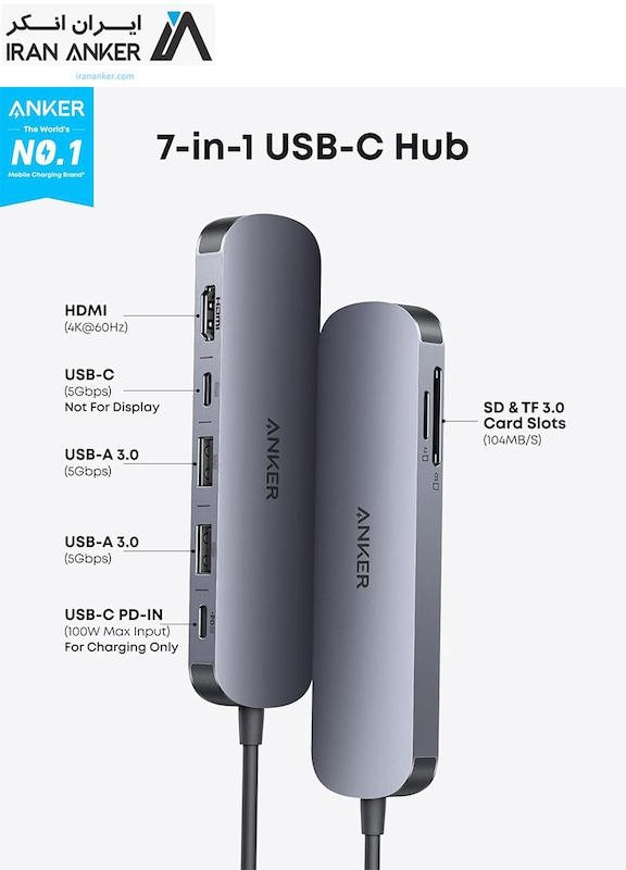 هاب انکر Anker USB C Hub 7-in-1 Multi-Port USB Adapter for Laptops مدل A83D2