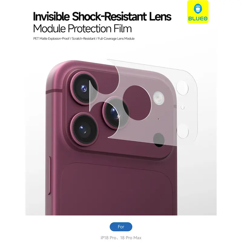 محافظ دور لنز دوربین Blueo برای آیفون ۱۸ پرو و ۱۷پرو برند بلو اورجینال | Blueo Invisible Shock-resistant Lens Module Protection Film for iPhone 17Pro-8Pro