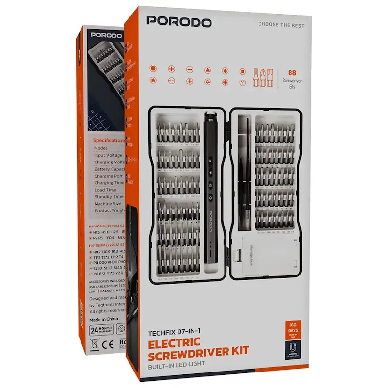 پیچ‌گوشتی شارژی Porodo TechFix 97-in-1 اورجینال پورودو مدل PDGTE970BK