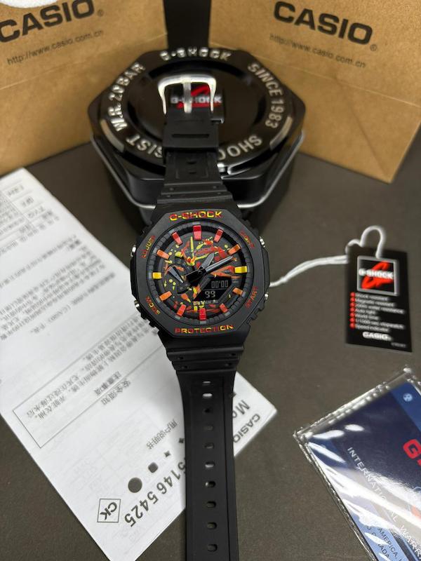 ساعت کاسیو جیشاک مدل CASIO G-SHOCK GA-2100 Inferno  مشکی طرح دوزخ کیفیت سوپر مستر کوالیتی