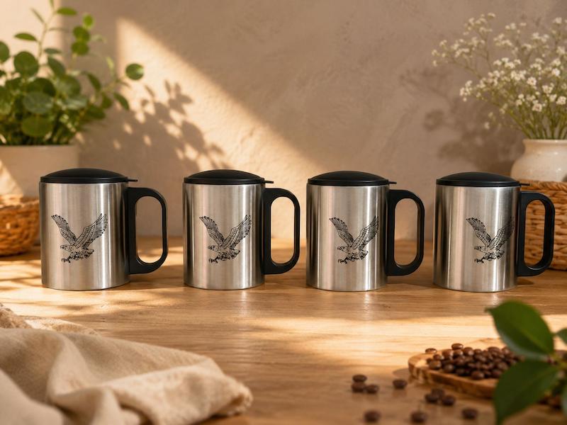 لیوان ۲ جداره استیل درب دار 