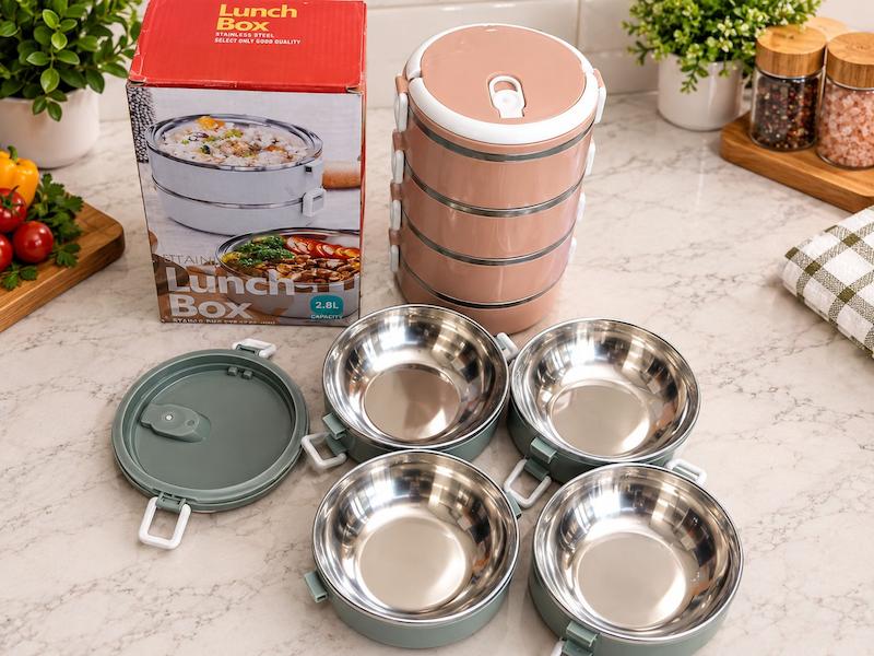 پک ظرف غذا  ۴  طبقه ✅️ داخل استیل وارداتی