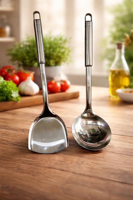 کفگیر ملاقه استیل دسته گرد  نگیر  وارداتی 