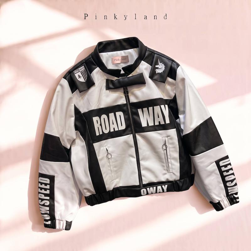 کت چرم مدل بایکر با طرح ROAD WAY