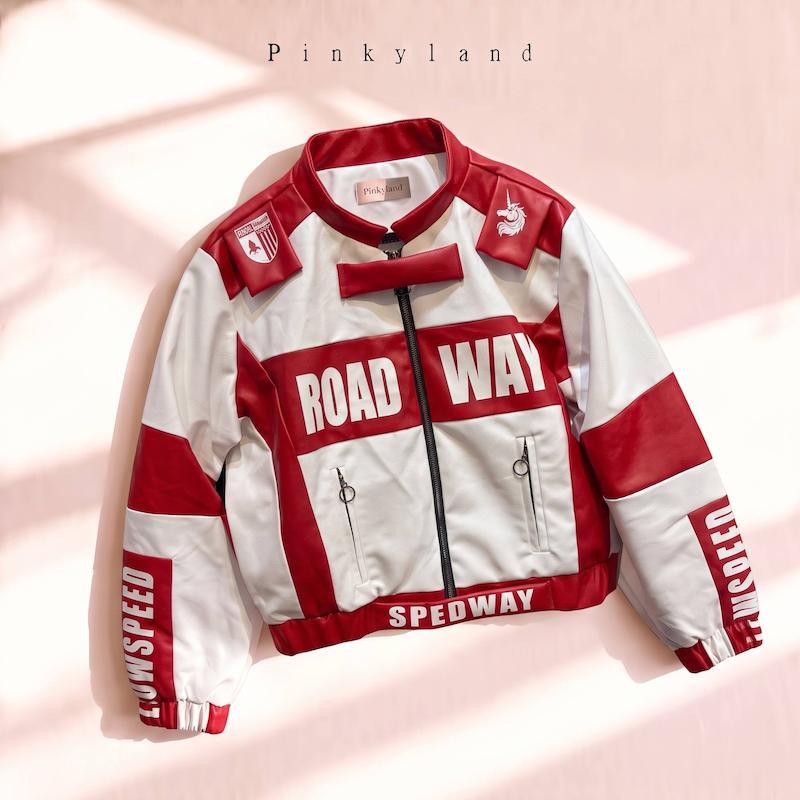 کت چرم مدل بایکر با طرح ROAD WAY